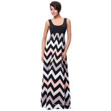Kate Kasin Women's Sleeveless High Stretchy Contrast Color Wave Stripe Long Maxi Dress KK000237-1